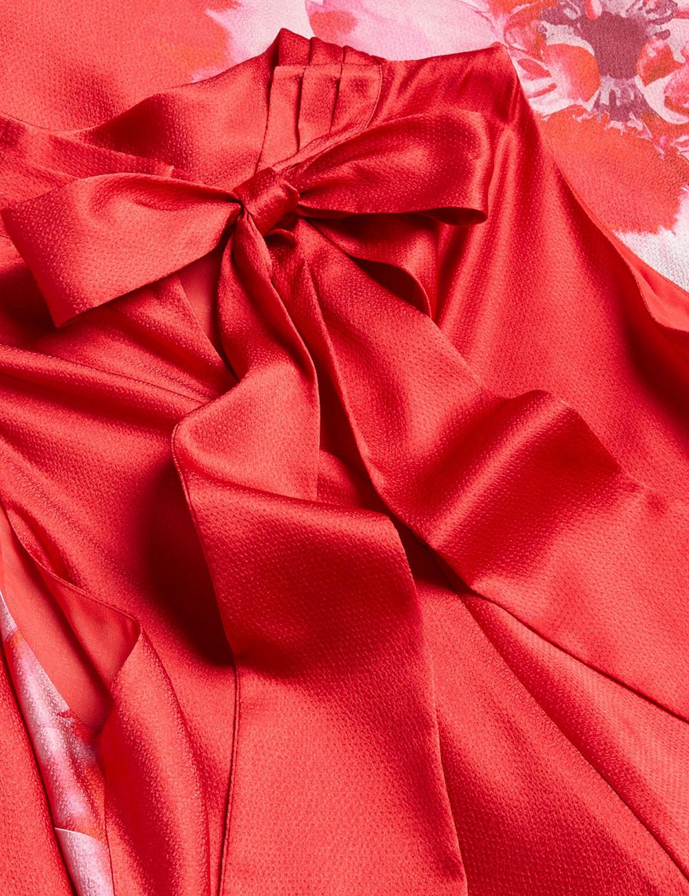 Red Women Ted Baker ALIARA - Floral Satin High Neck Sleeveless Midi Dresses | NZ  KMCI-16302