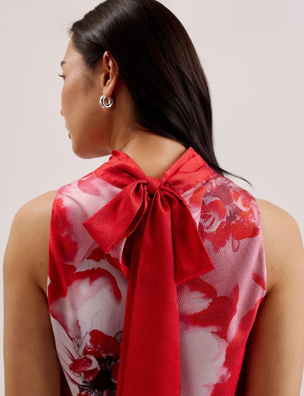 Red Women Ted Baker KOHANA - Floral Satin High Neck Sleeveless Top Blouses | NZ  VRPE-51870