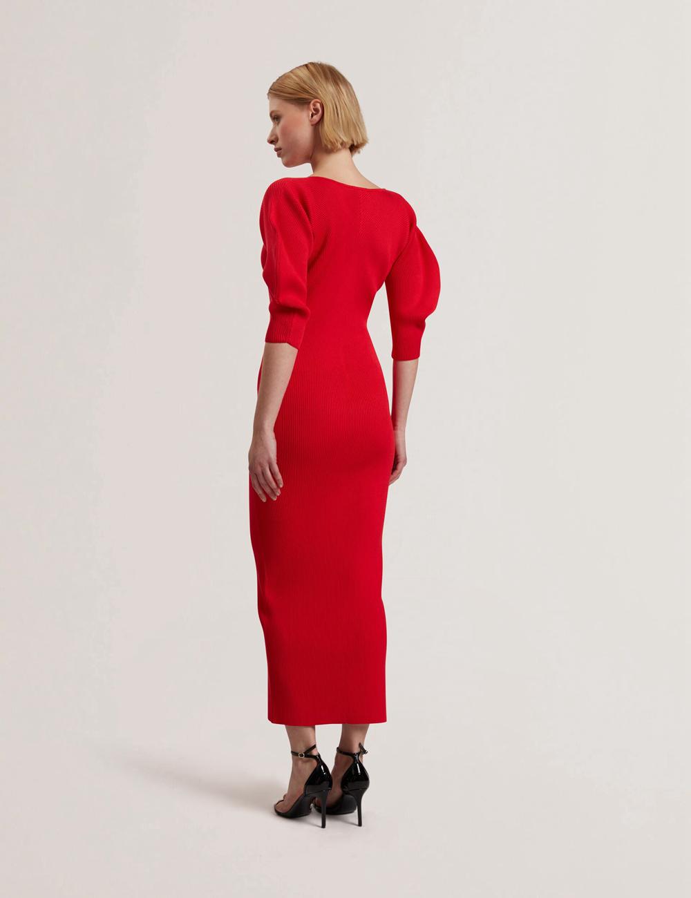 Red Women Ted Baker PRICILA - Shaped Sleeve Knitted Bodycon Midi Dresses | NZ  SBCJ-52309