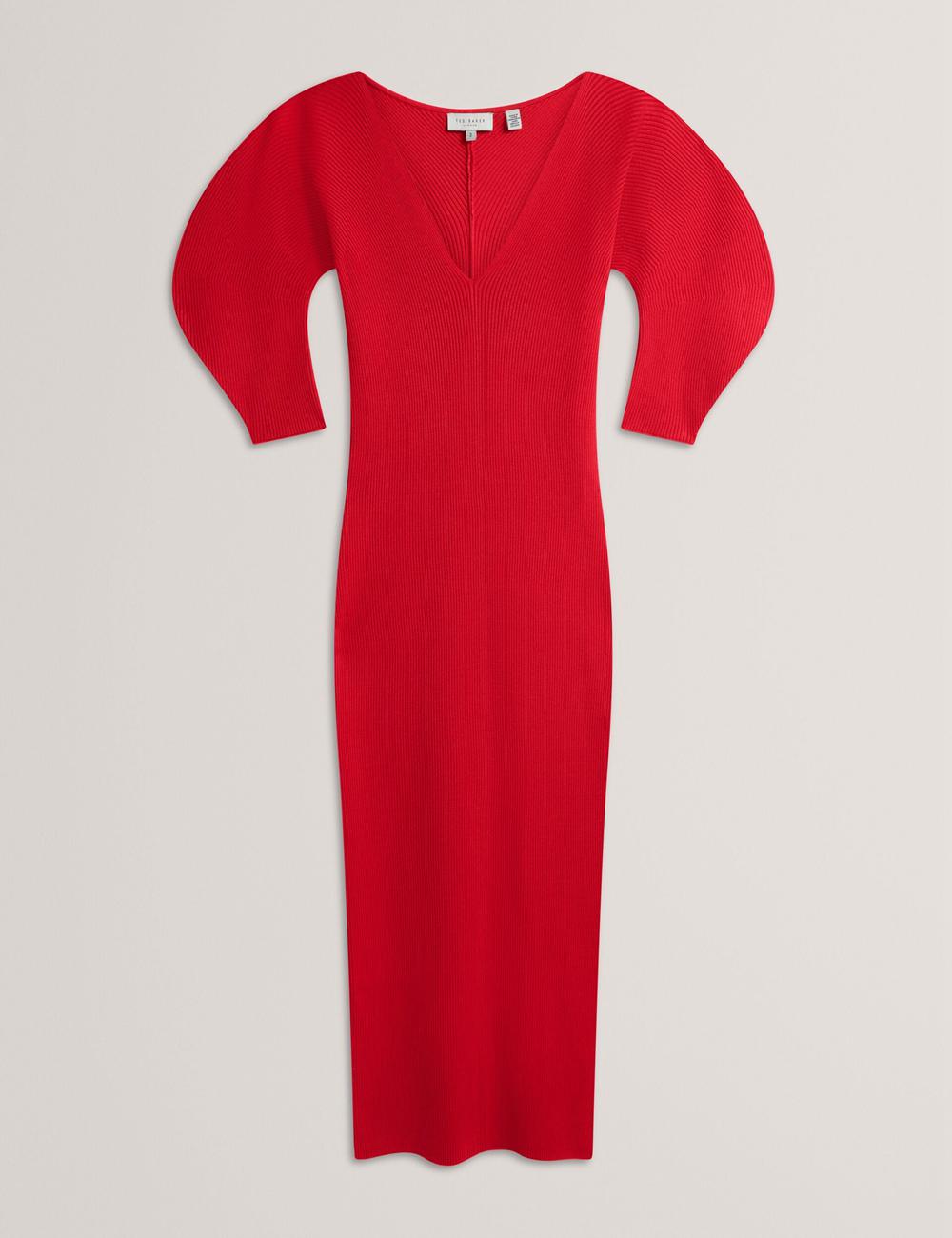 Red Women Ted Baker PRICILA - Shaped Sleeve Knitted Bodycon Midi Dresses | NZ  SBCJ-52309