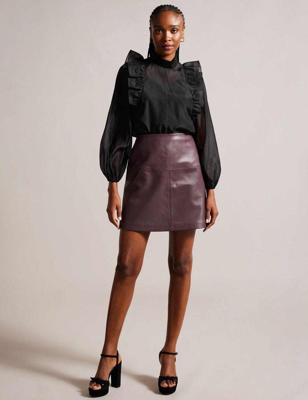 Red Women Ted Baker VALIAT - A-Line Leather Mini Skirts | NZ  LZDS-62590