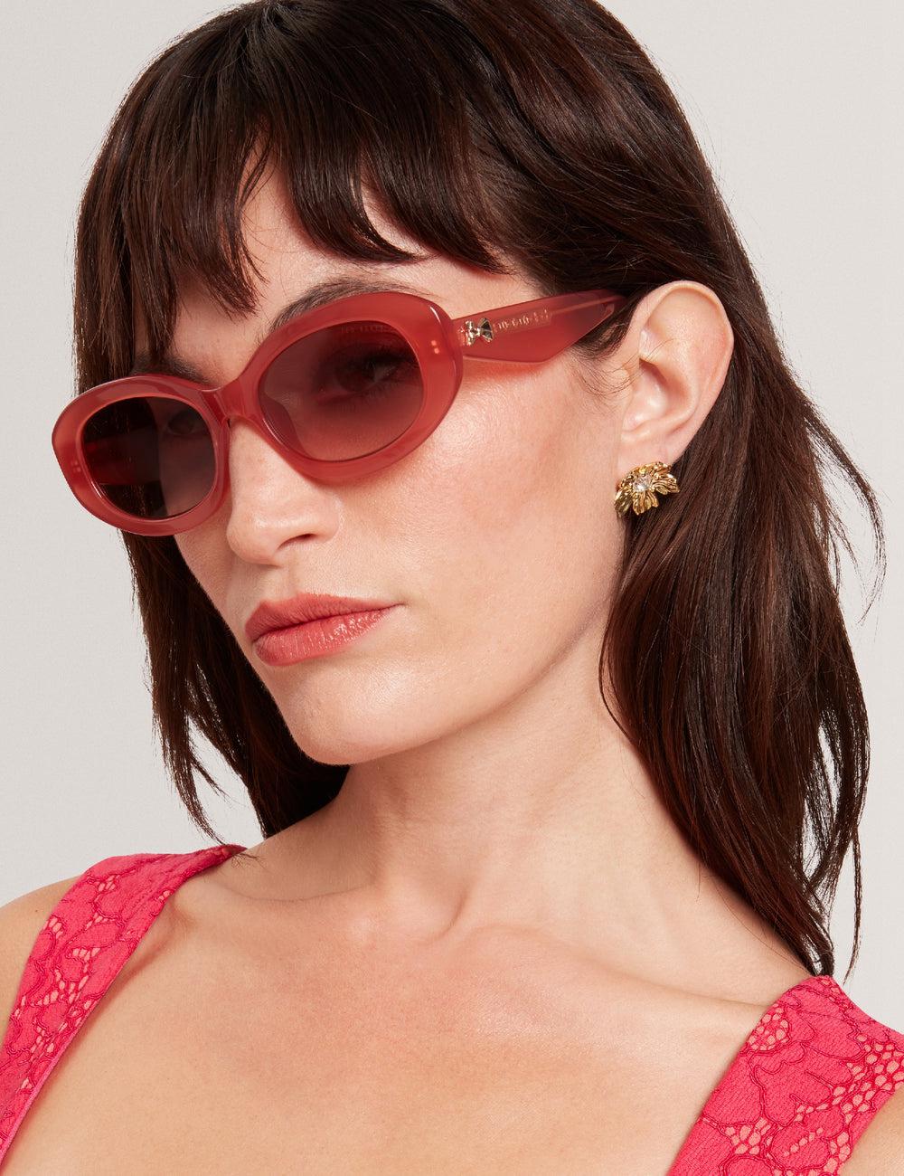 Rose Pink Women Ted Baker DAISIE - Chunky Oval Bow Detail Sunglasses | NZ  TWQS-04831