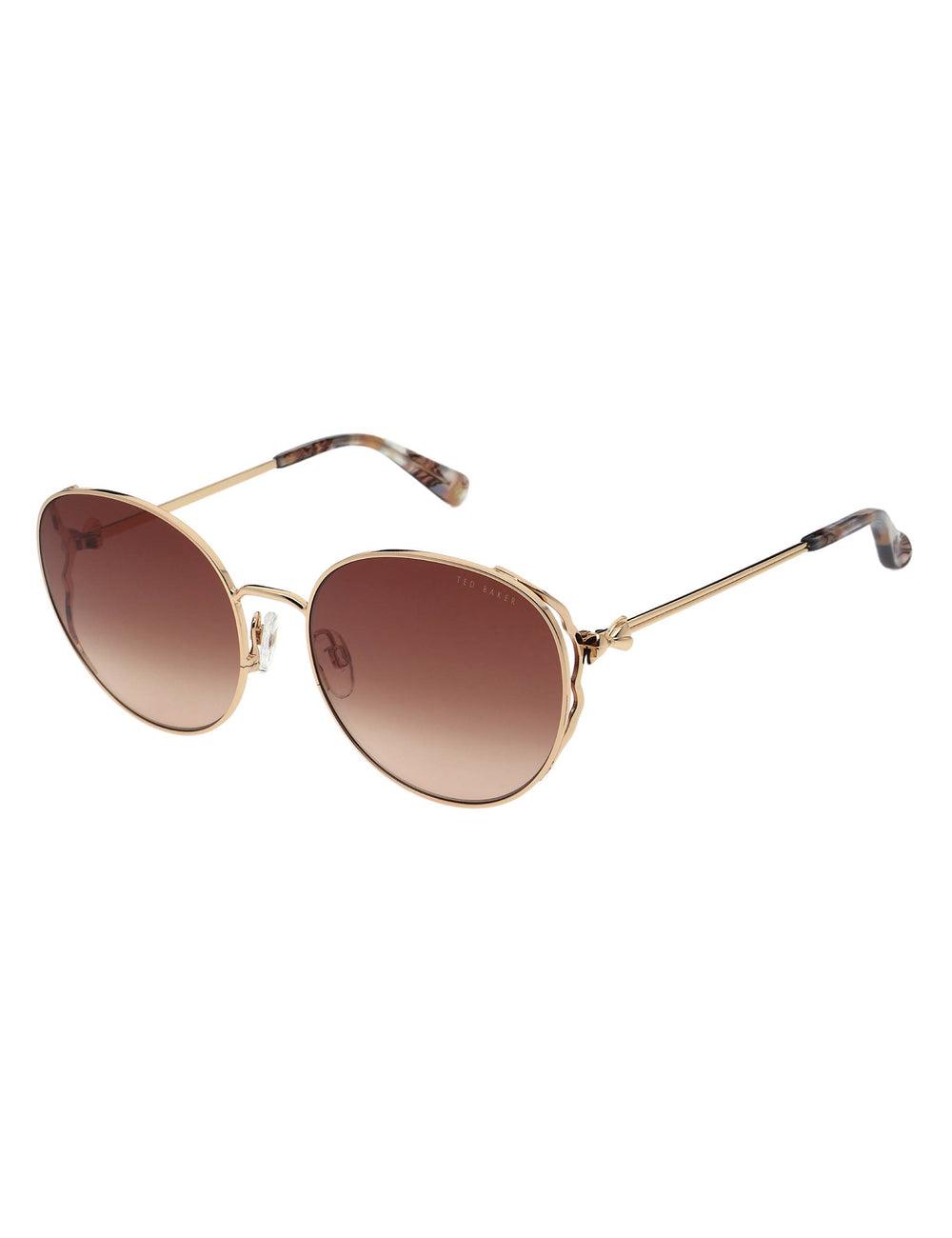 Shiny Light Rose Women Ted Baker LAKE - Round Metal Frame Bow Detail Sunglasses | NZ  VPYS-79013