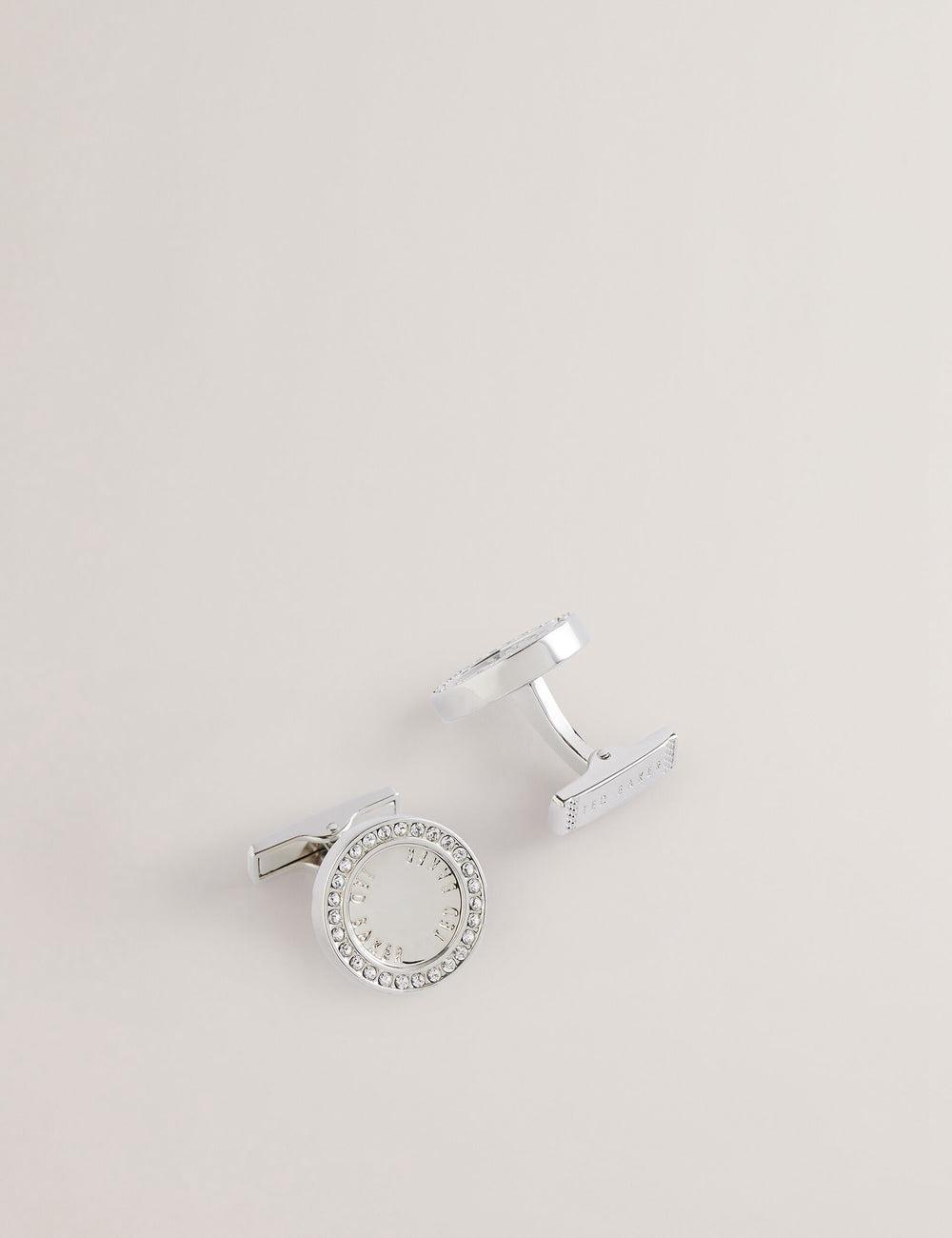 Silver Men Ted Baker CRUZ - Crystal Border Logo Round Cufflinks | NZ  PLTY-78206