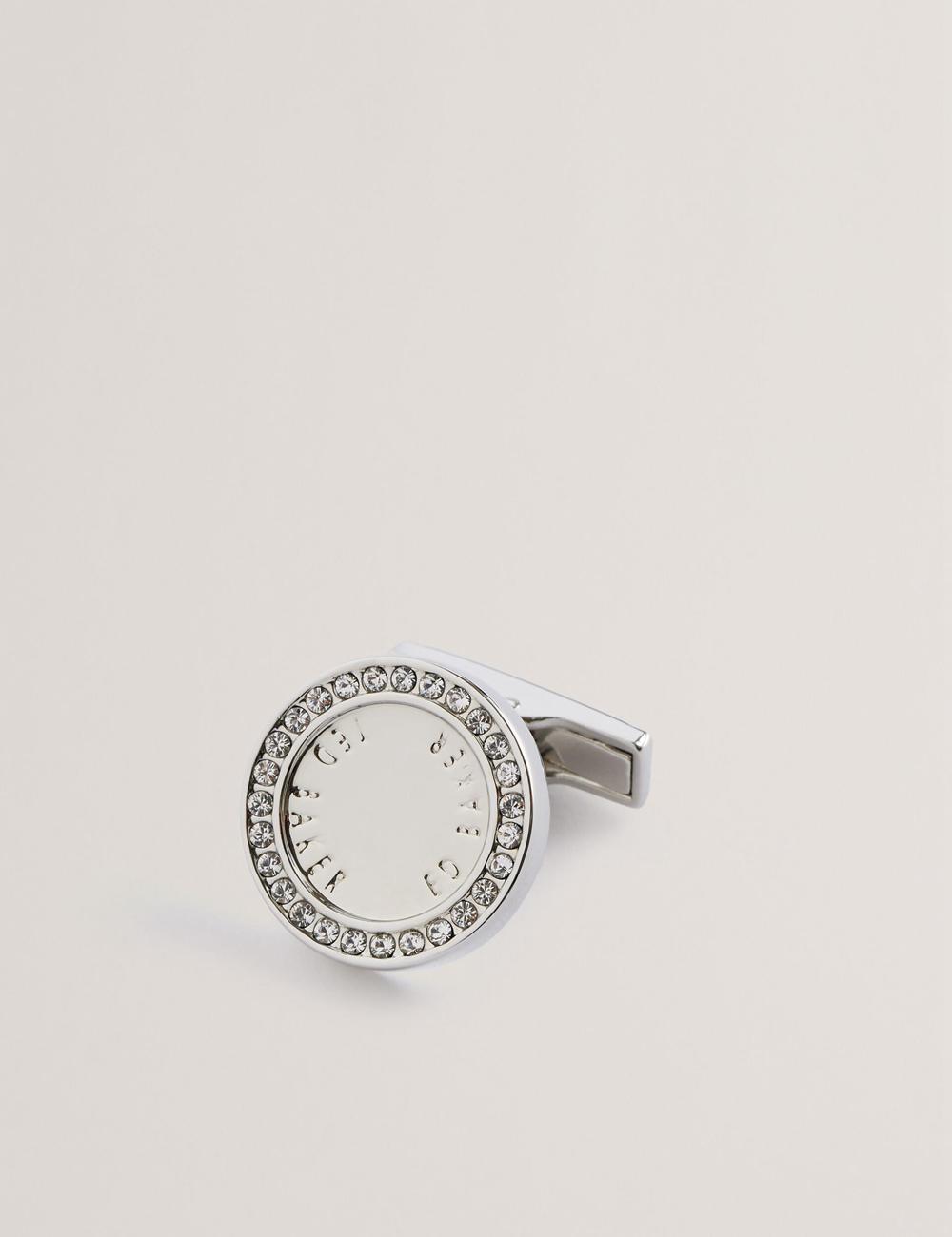 Silver Men Ted Baker CRUZ - Crystal Border Logo Round Cufflinks | NZ  PLTY-78206