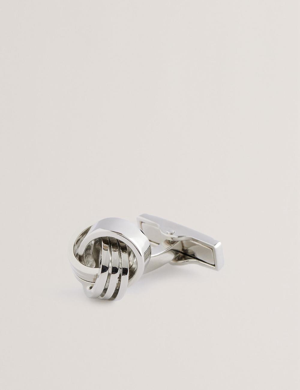 Silver Men Ted Baker KNOTED - Knotted Shiny Metal Cufflinks | NZ  RHJL-47961