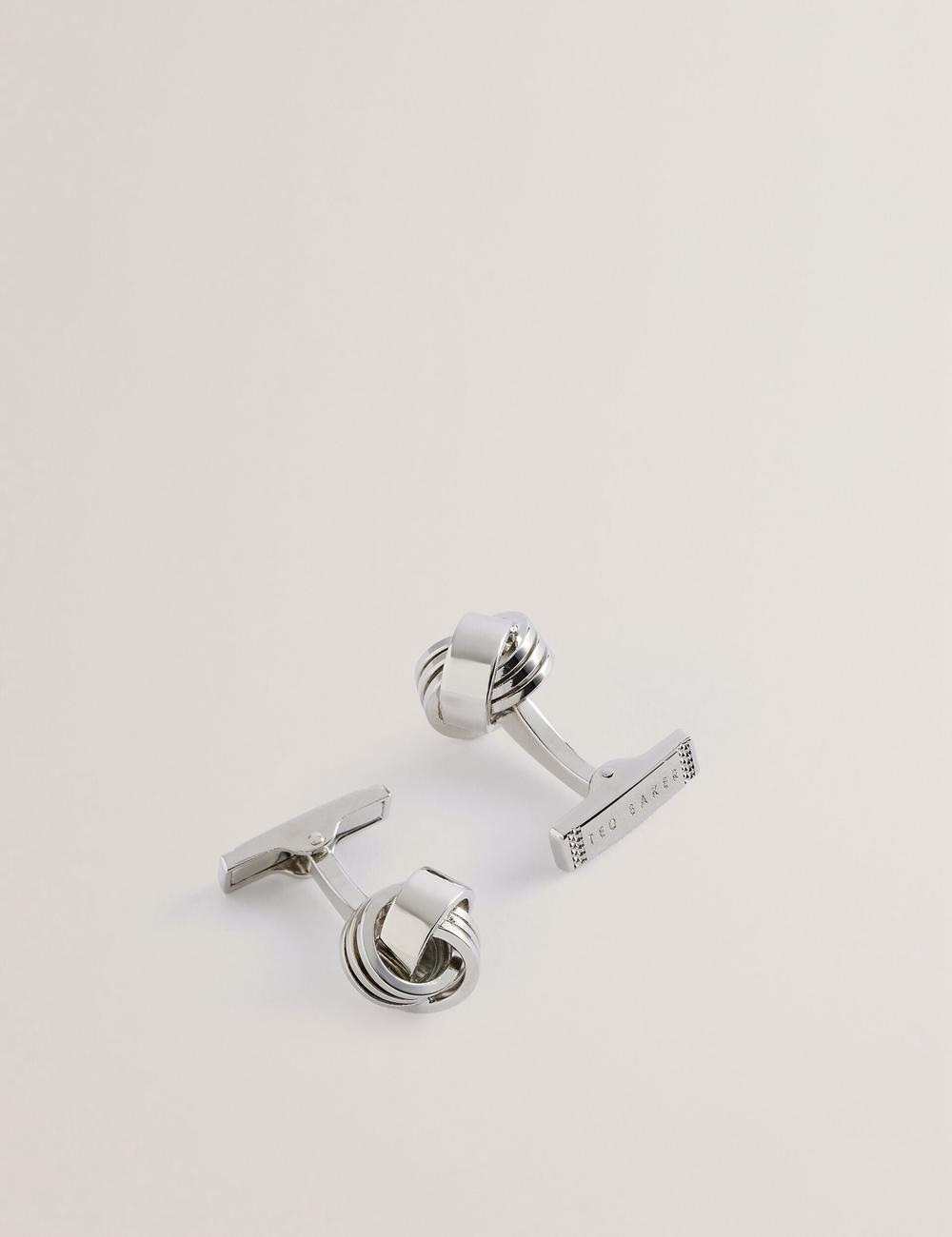 Silver Men Ted Baker KNOTED - Knotted Shiny Metal Cufflinks | NZ  RHJL-47961