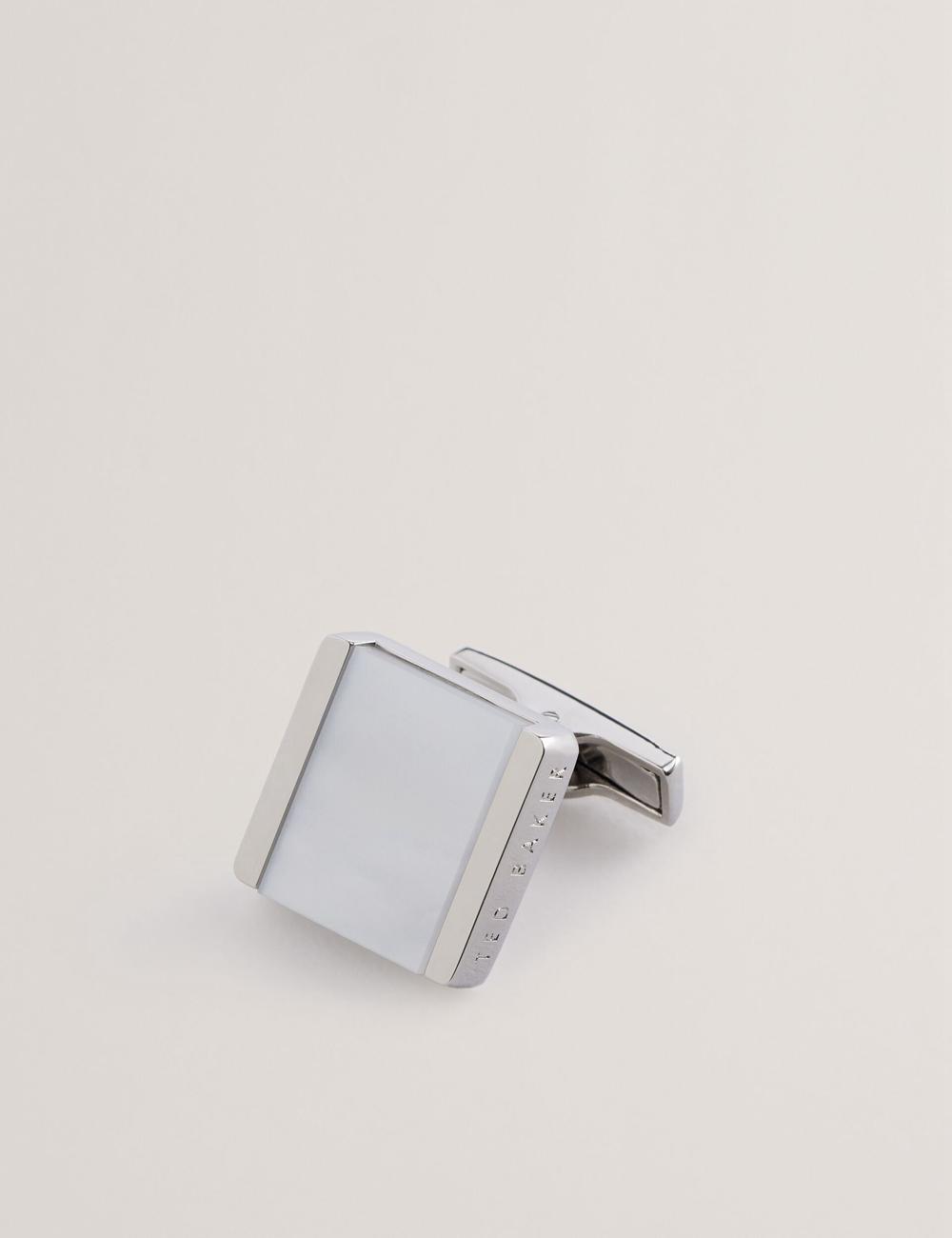 Silver Men Ted Baker PAYDEN - Pearlescent Stone Square Cufflinks | NZ  FNSI-38059