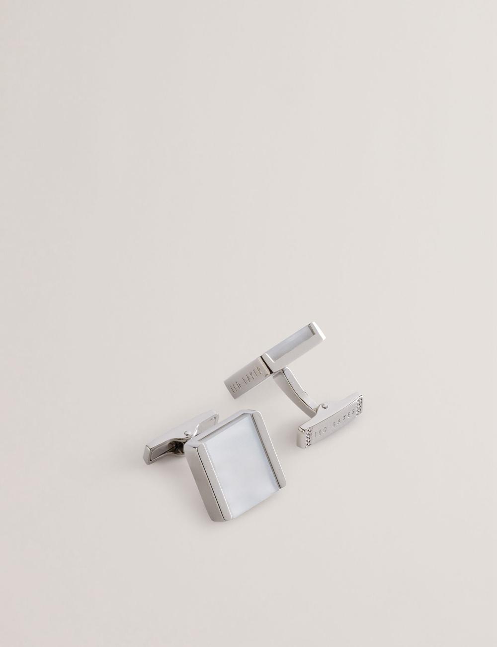 Silver Men Ted Baker PAYDEN - Pearlescent Stone Square Cufflinks | NZ  FNSI-38059