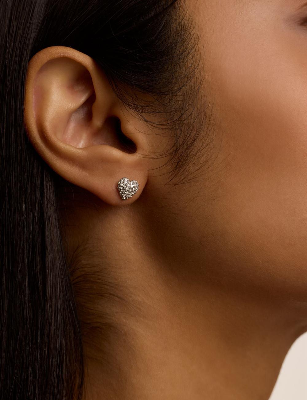Silver Women Ted Baker ADORAA - Crystal Heart Stud Earrings | NZ  FZSA-03271