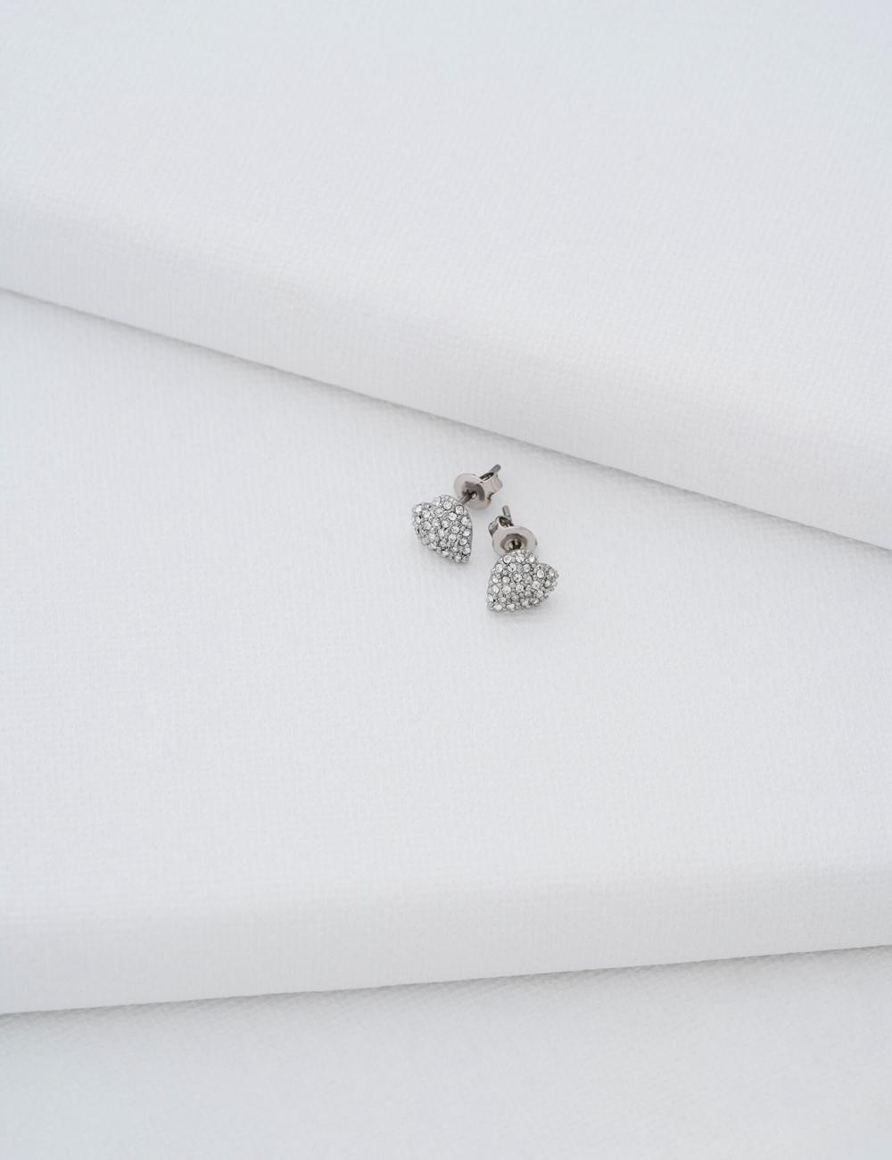 Silver Women Ted Baker ADORAA - Crystal Heart Stud Earrings | NZ  FZSA-03271