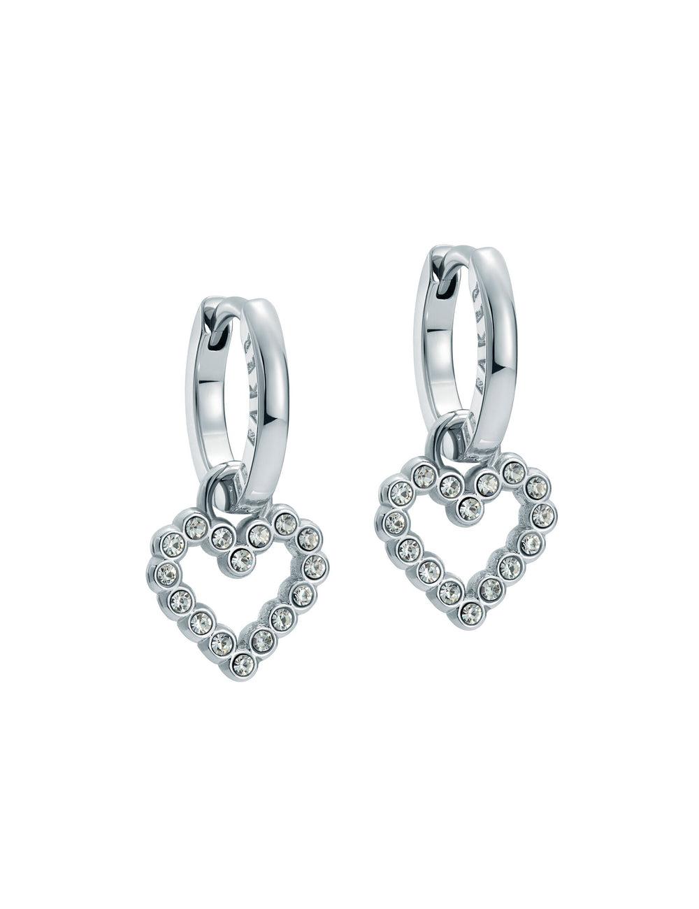 Silver Women Ted Baker AMORA - Crystal Open Heart Huggie Earrings | NZ  NUZC-23974