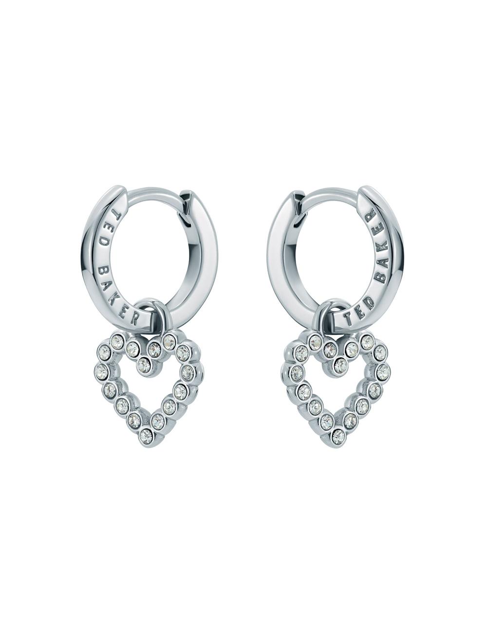 Silver Women Ted Baker AMORA - Crystal Open Heart Huggie Earrings | NZ  NUZC-23974