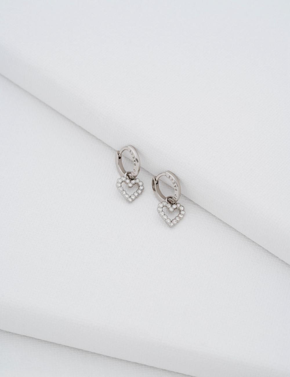 Silver Women Ted Baker AMORA - Crystal Open Heart Huggie Earrings | NZ  NUZC-23974