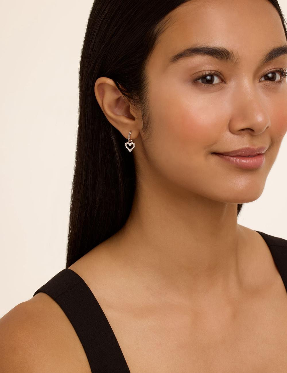 Silver Women Ted Baker AMORA - Crystal Open Heart Huggie Earrings | NZ  NUZC-23974