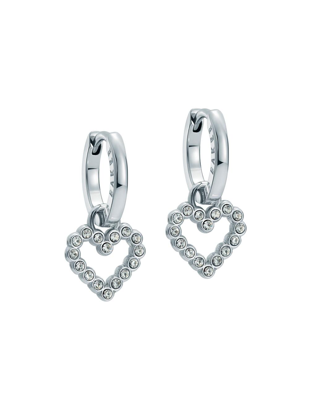 Silver Women Ted Baker AMORA - Crystal Open Heart Huggie Earrings | NZ  NUZC-23974