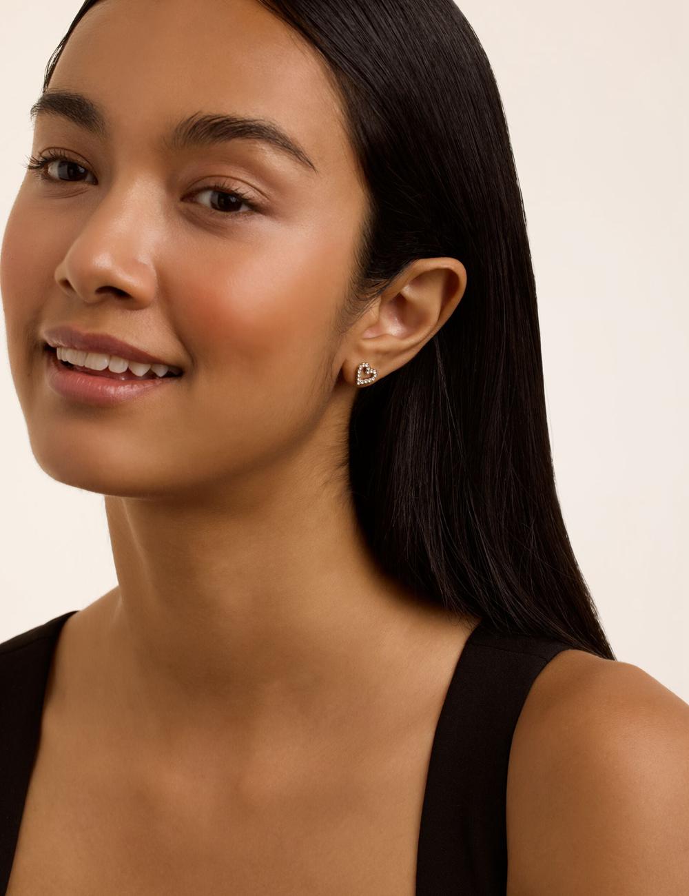 Silver Women Ted Baker AMORINA - Crystal Open Heart Stud Earrings | NZ  LTPJ-71459