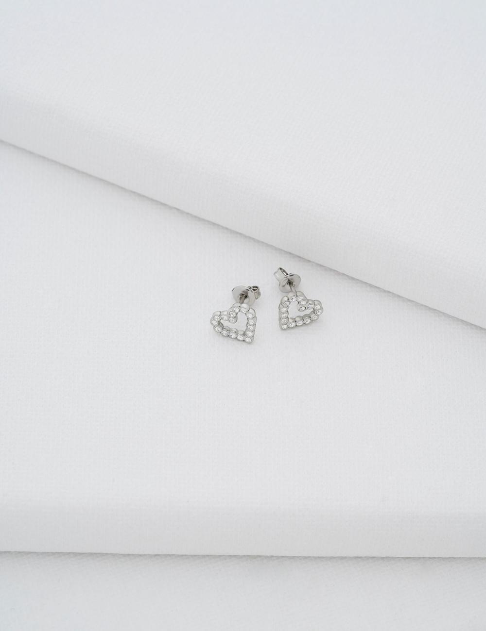 Silver Women Ted Baker AMORINA - Crystal Open Heart Stud Earrings | NZ  LTPJ-71459