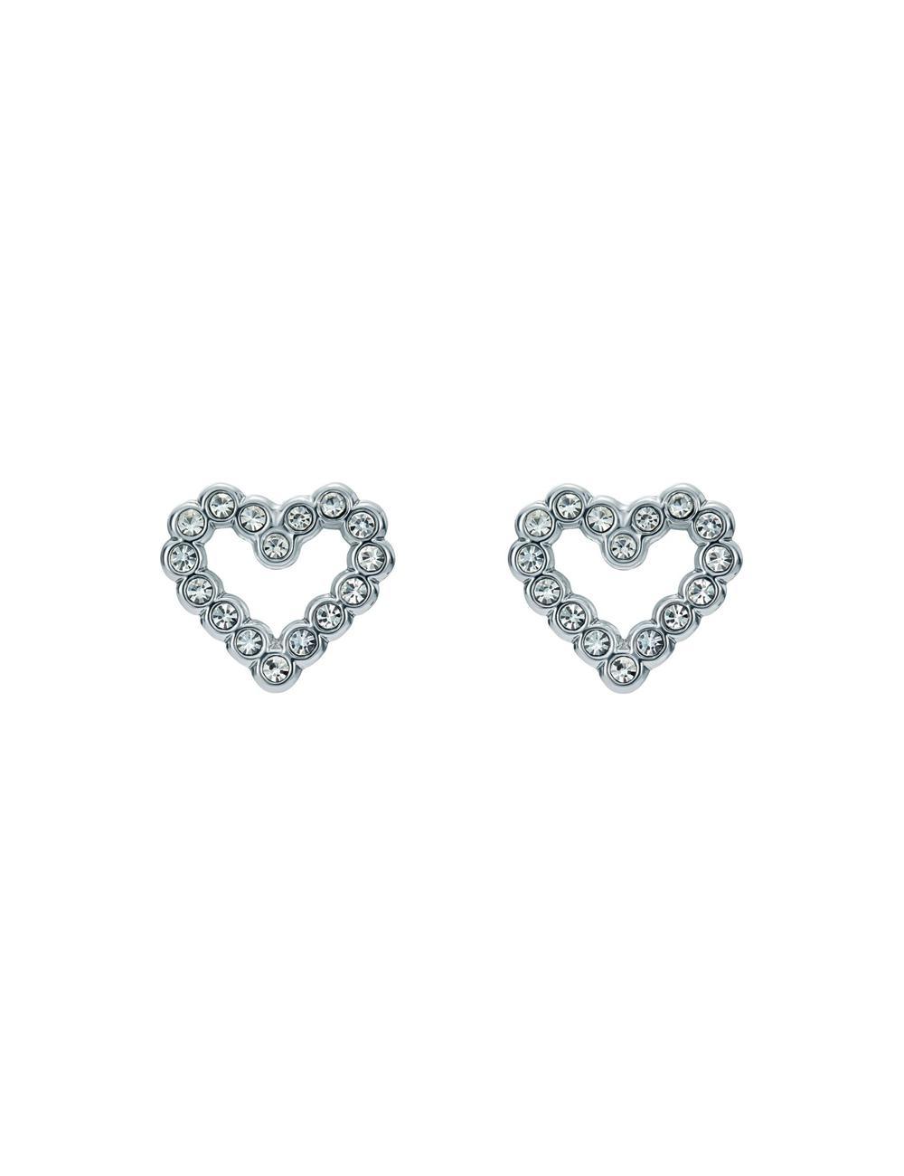 Silver Women Ted Baker AMORINA - Crystal Open Heart Stud Earrings | NZ  LTPJ-71459