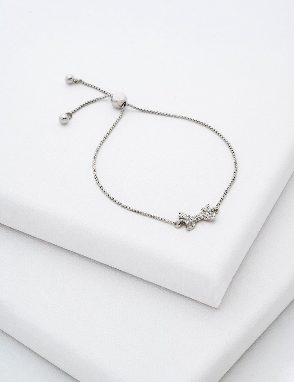 Silver Women Ted Baker BARSET - Crystal Bow Adjustable Bracelets | NZ  MACN-46912