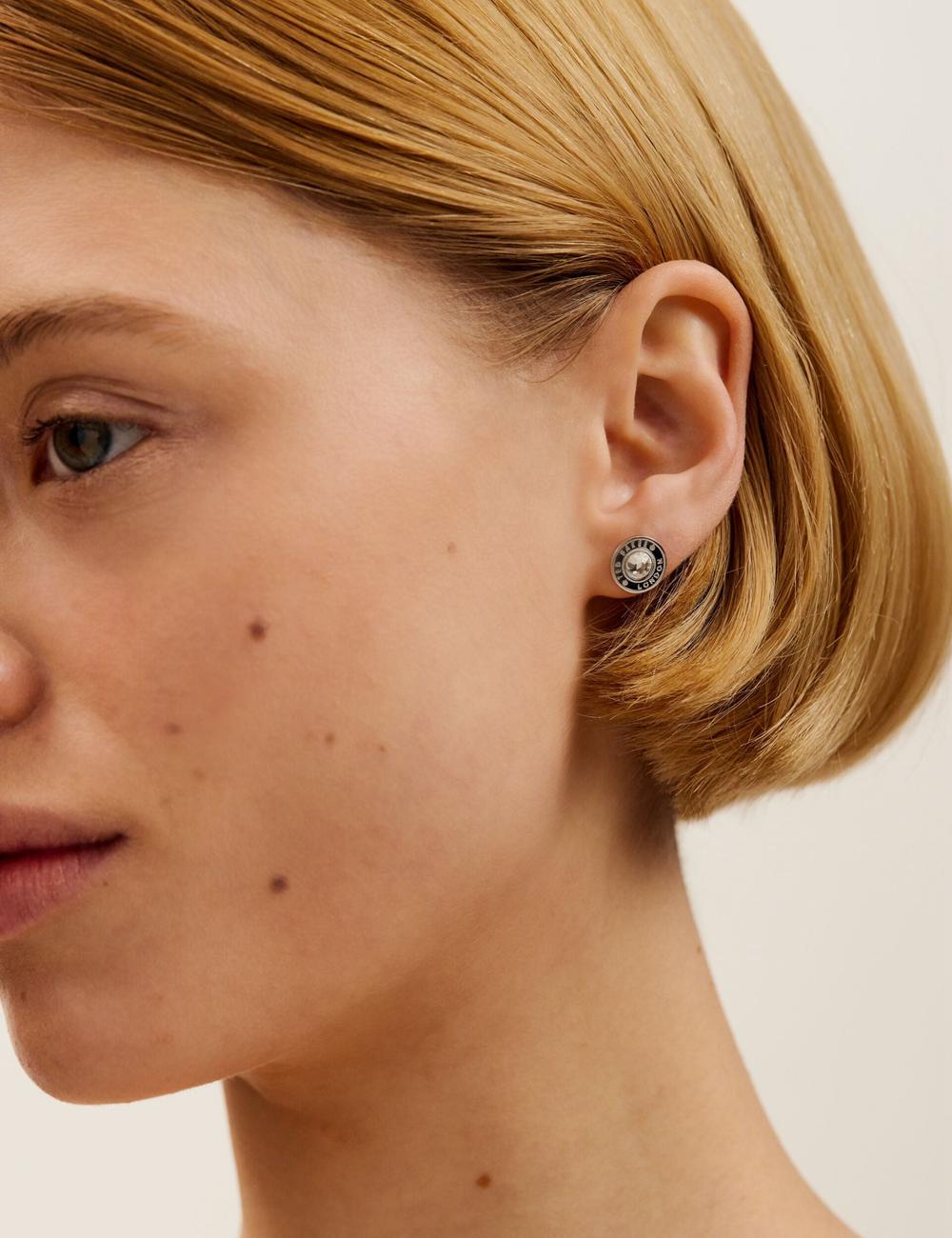 Silver Women Ted Baker CHERELLE - Branded Crystal Button Stud Earrings | NZ  BHJW-64032