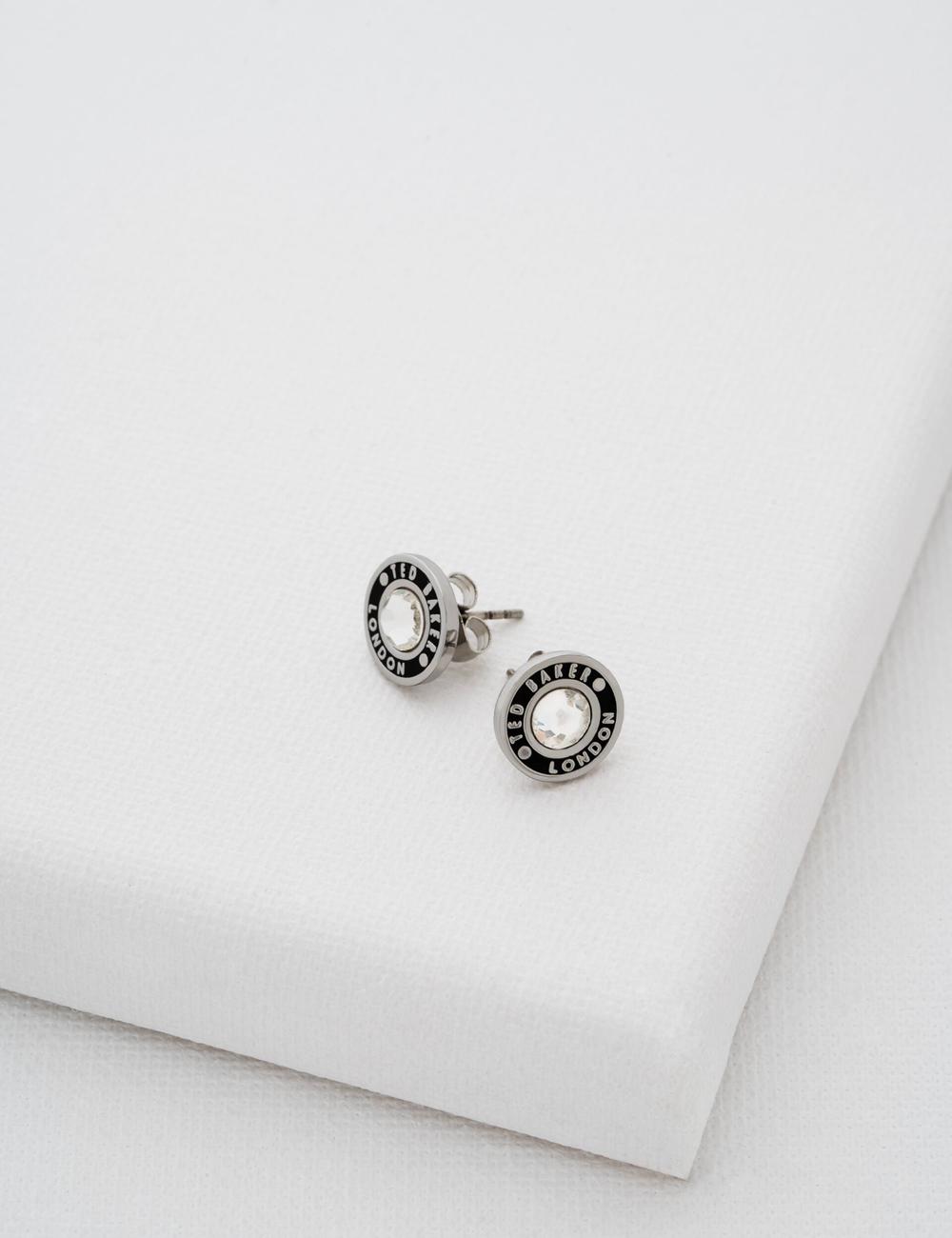 Silver Women Ted Baker CHERELLE - Branded Crystal Button Stud Earrings | NZ  BHJW-64032