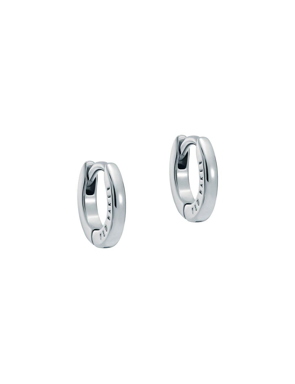 Silver Women Ted Baker CRISETE - Engraved Logo Huggie Hoop Earrings | NZ  ORZQ-59276