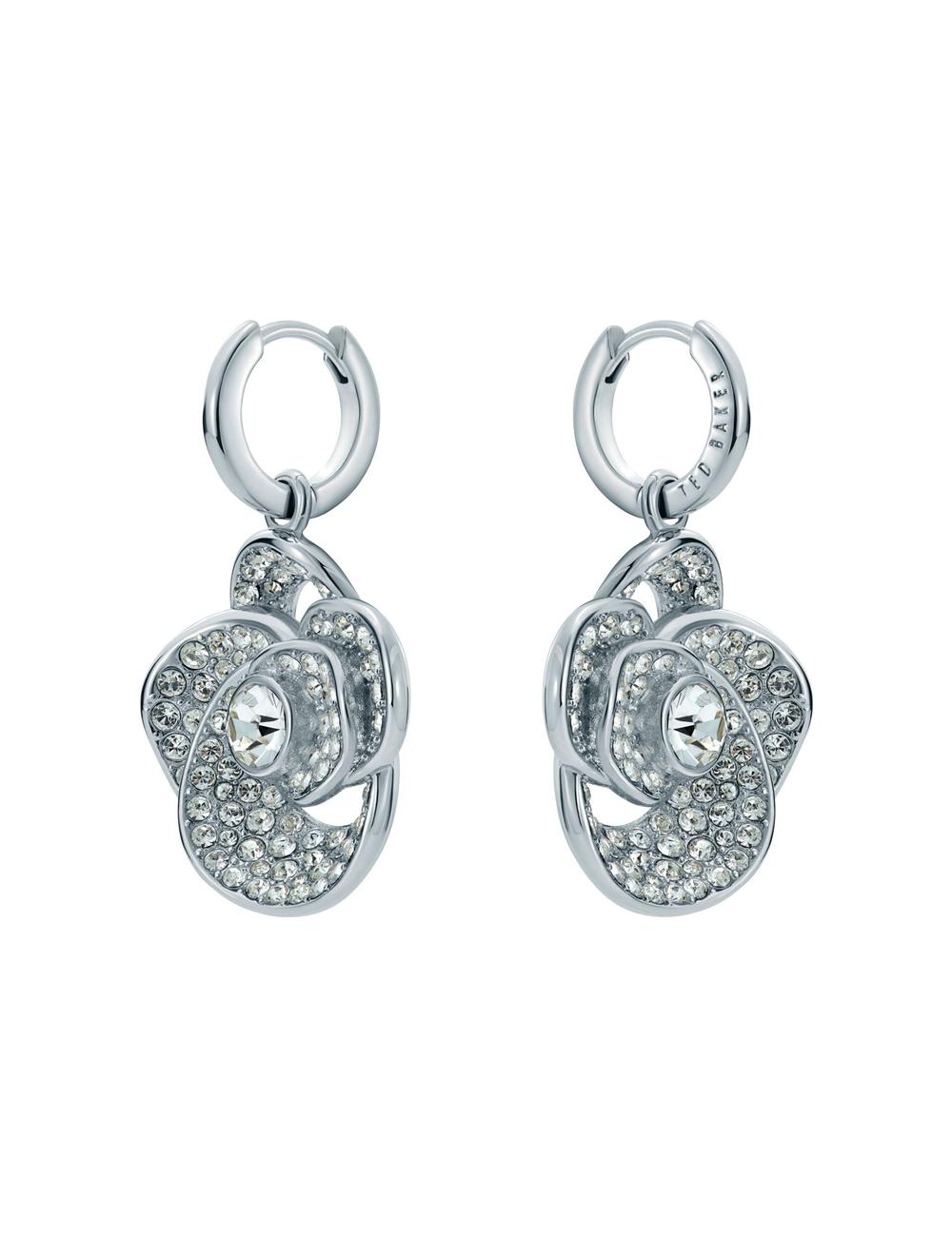 Silver Women Ted Baker FLORENCE - Crystal Flower Pendant Huggie Earrings | NZ  DPEI-60579