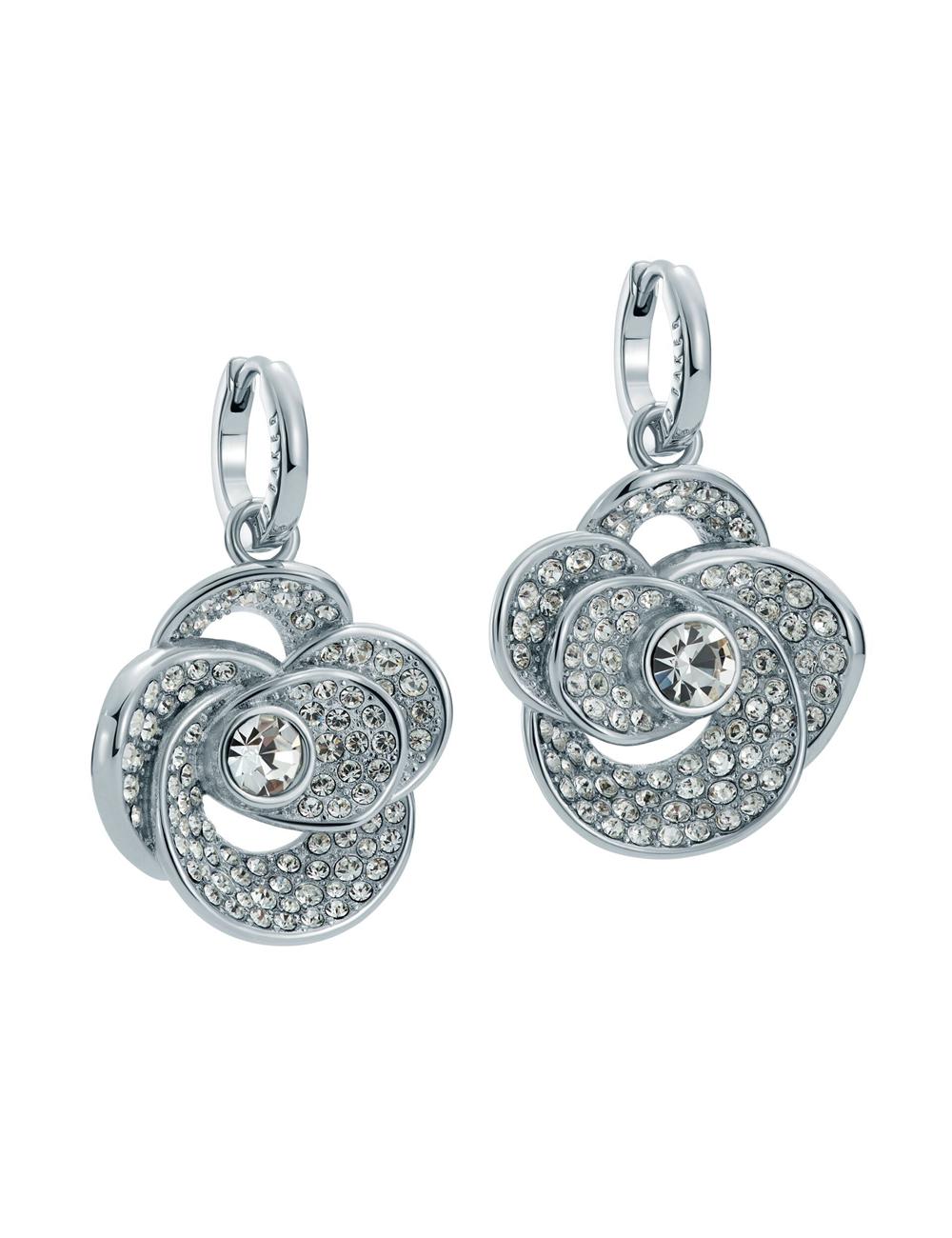 Silver Women Ted Baker FLORENCE - Crystal Flower Pendant Huggie Earrings | NZ  DPEI-60579