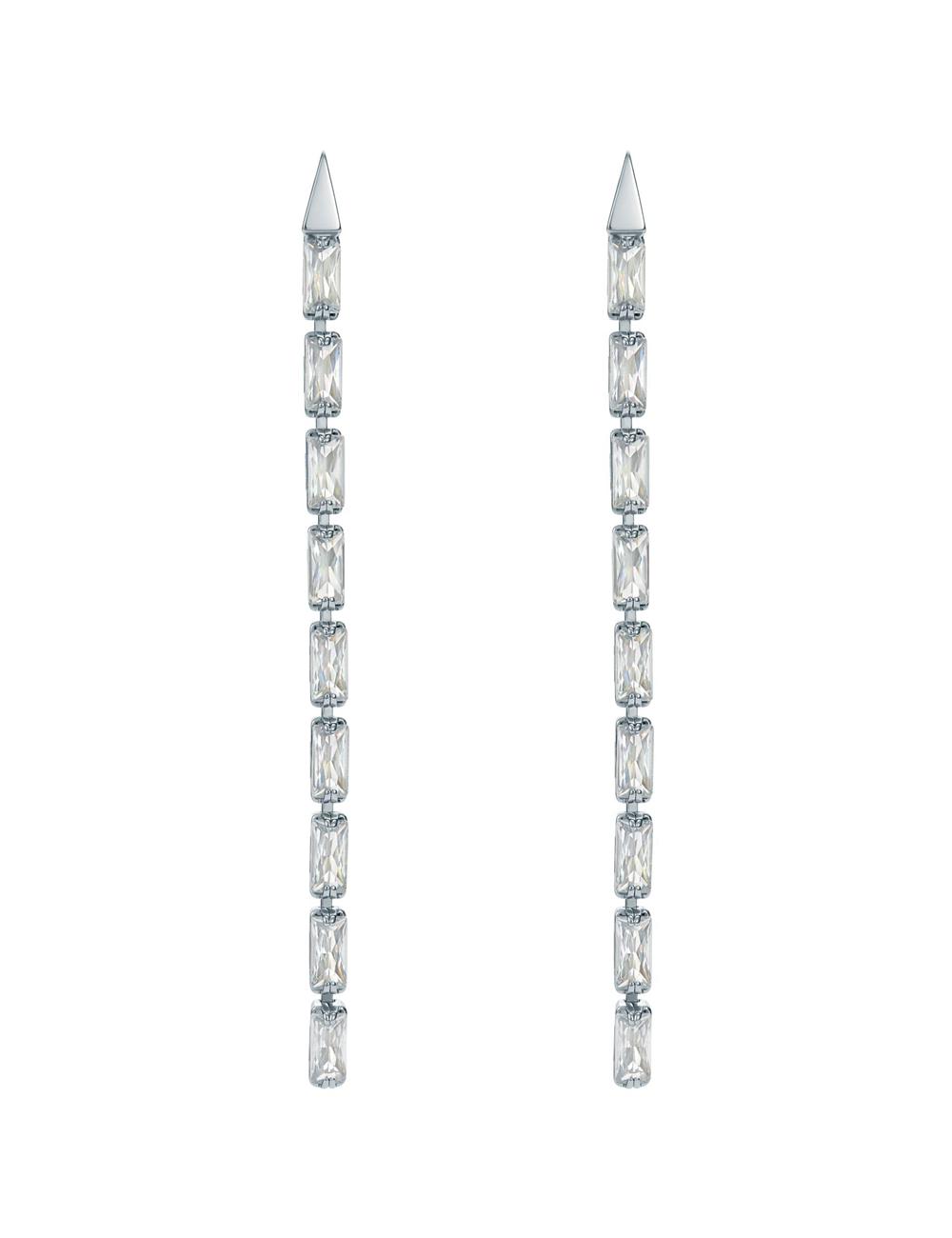 Silver Women Ted Baker ISALIE - Baguette Crystal Long Drop Earrings | NZ  MRUC-64518
