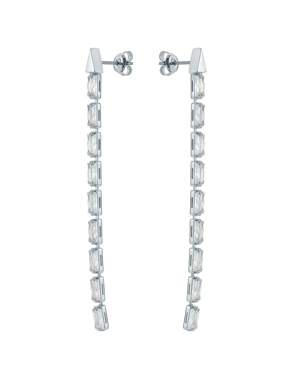 Silver Women Ted Baker ISALIE - Baguette Crystal Long Drop Earrings | NZ  MRUC-64518