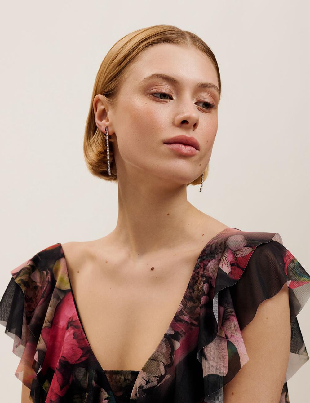 Silver Women Ted Baker ISALIE - Baguette Crystal Long Drop Earrings | NZ  MRUC-64518