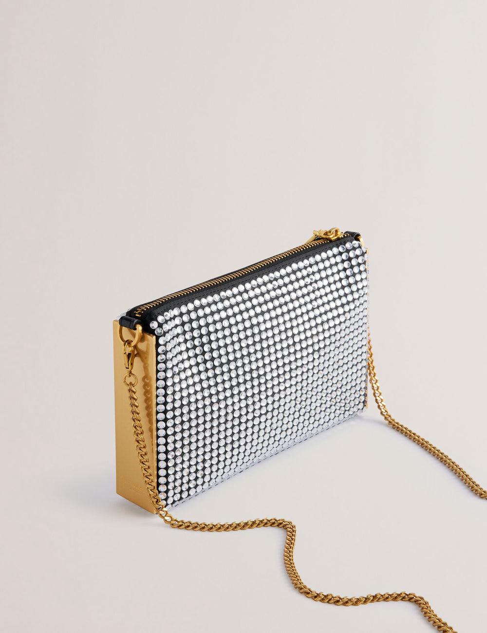 Silver Women Ted Baker KRIISA - Crystal Hardware Side Clutch Clutch Bag | NZ  GXBM-27549