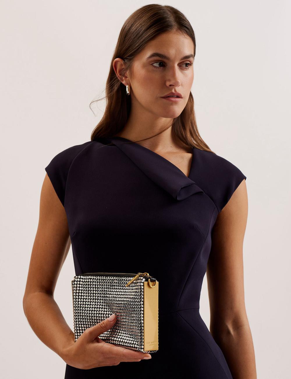 Silver Women Ted Baker KRIISA - Crystal Hardware Side Clutch Clutch Bag | NZ  GXBM-27549