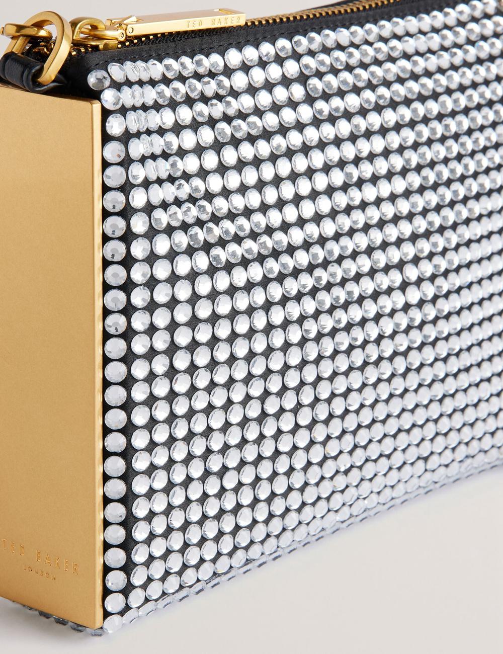 Silver Women Ted Baker KRIISA - Crystal Hardware Side Clutch Clutch Bag | NZ  GXBM-27549