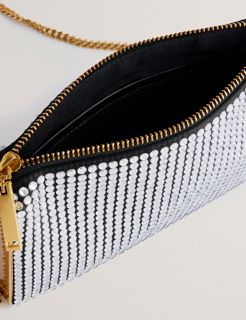 Silver Women Ted Baker KRIISA - Crystal Hardware Side Clutch Clutch Bag | NZ  GXBM-27549