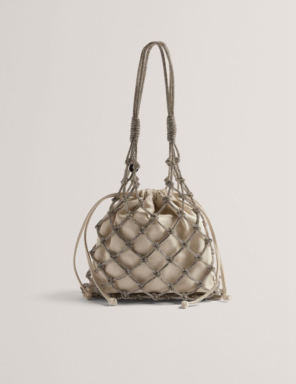 Silver Women Ted Baker KYLISA - Crystal Cage Top Handle Canvas Bucket Bags | NZ  CUFB-62501