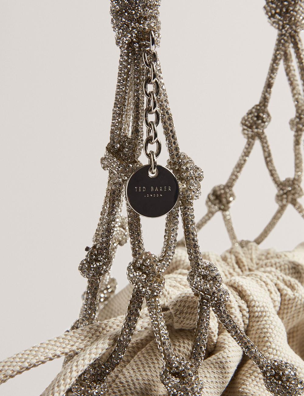 Silver Women Ted Baker KYLISA - Crystal Cage Top Handle Canvas Bucket Bags | NZ  CUFB-62501