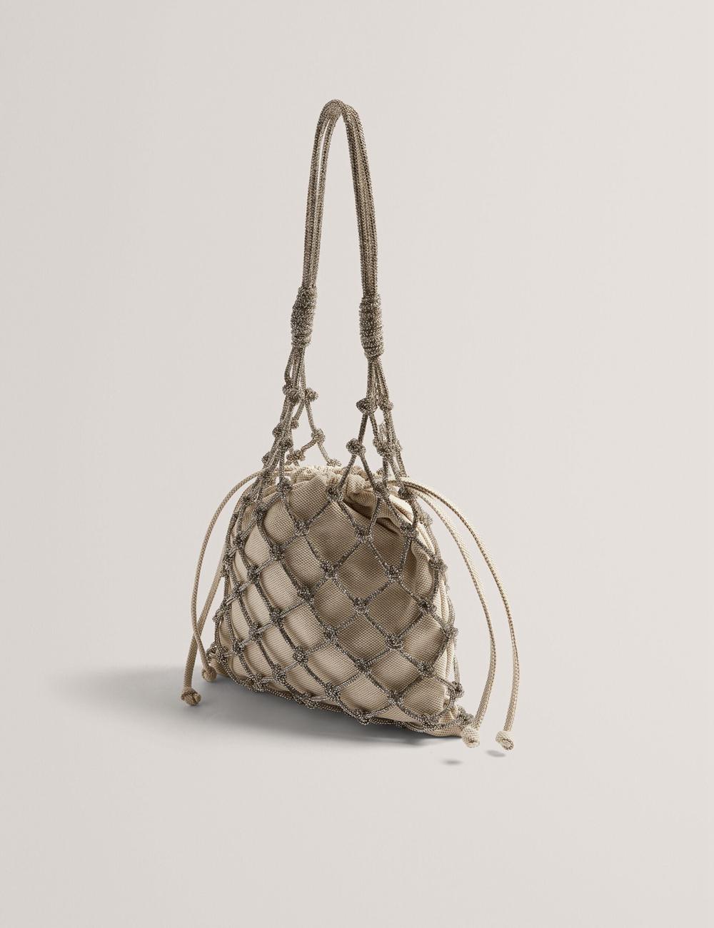 Silver Women Ted Baker KYLISA - Crystal Cage Top Handle Canvas Bucket Bags | NZ  CUFB-62501
