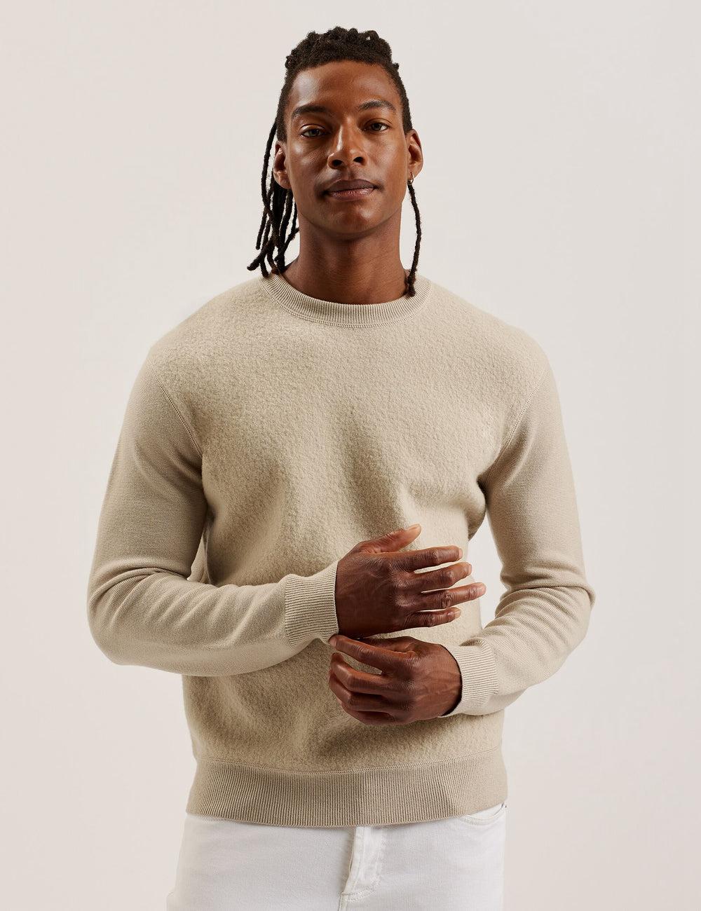Taupe Men Ted Baker OLMSTE - Boucle Wool Blend Crew Neck Jumpers | NZ  IBJE-72598