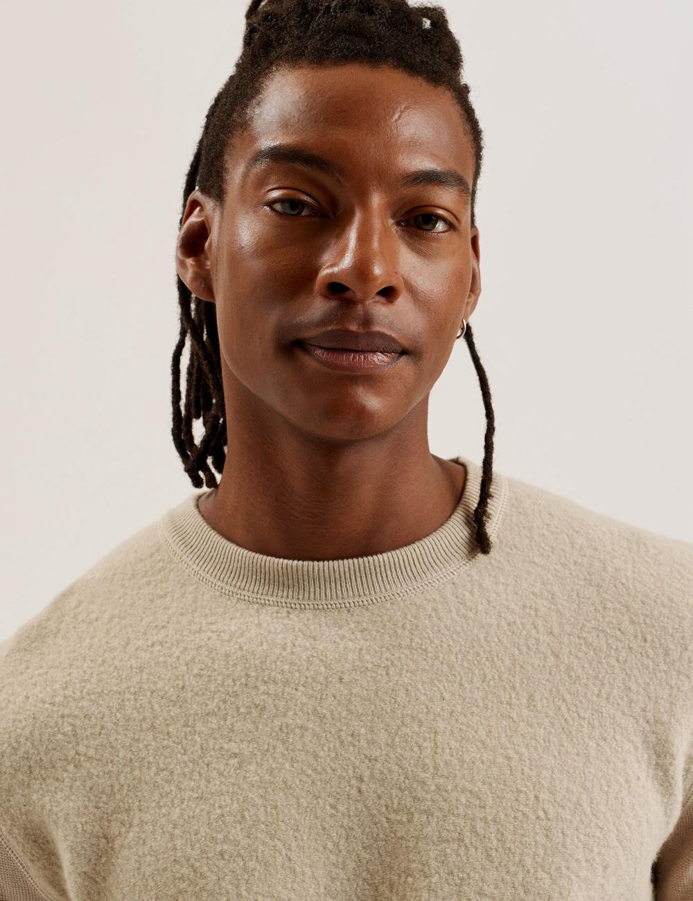 Taupe Men Ted Baker OLMSTE - Boucle Wool Blend Crew Neck Jumpers | NZ  IBJE-72598