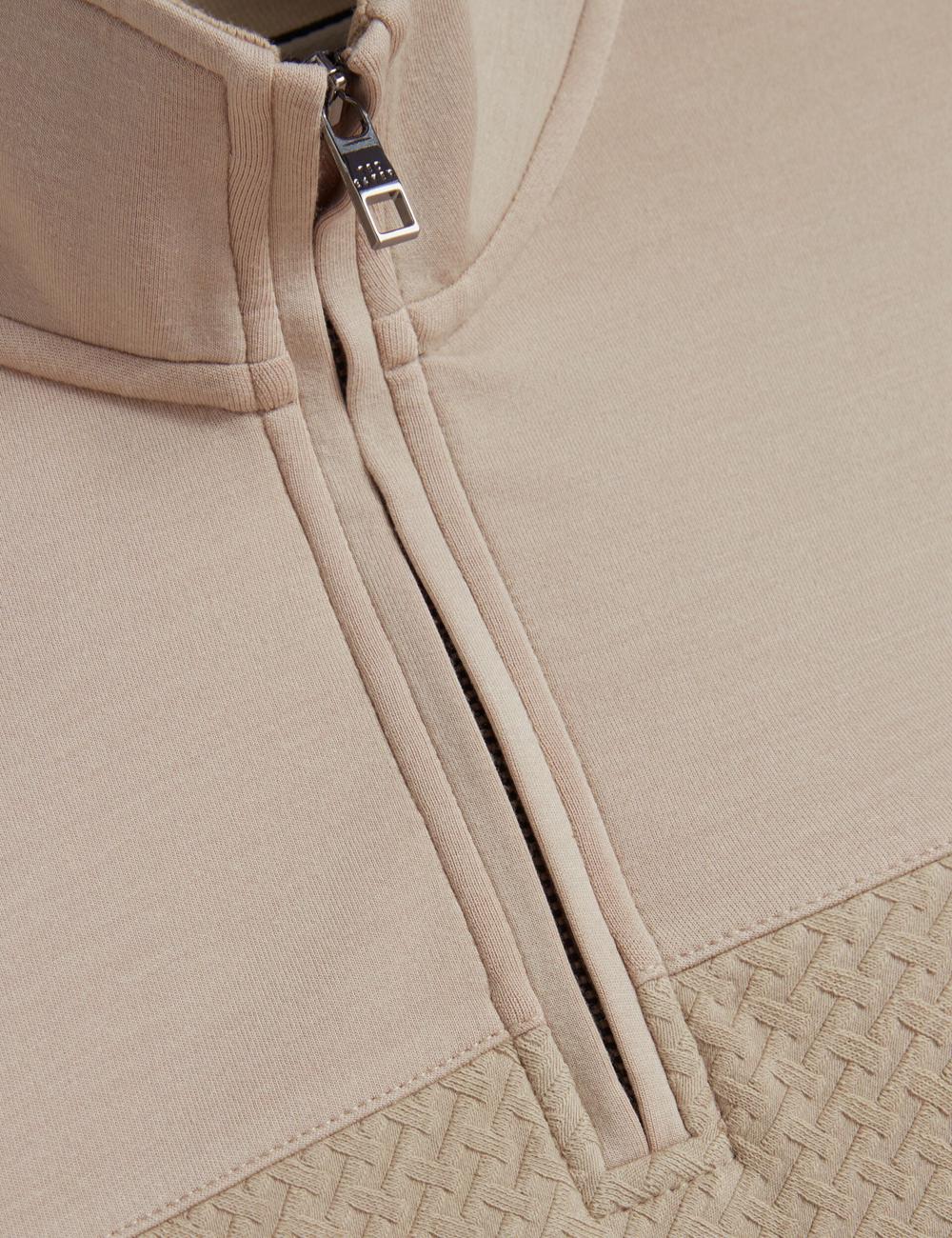 Taupe Men Ted Baker SIMONEA - Textured Panel Half-Zip Modal Sweatshirts | NZ  CHPU-61790
