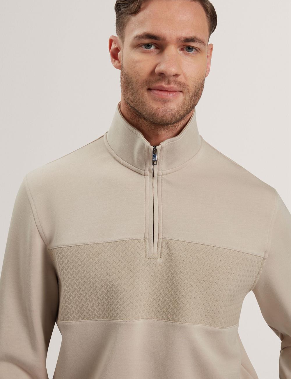 Taupe Men Ted Baker SIMONEA - Textured Panel Half-Zip Modal Sweatshirts | NZ  CHPU-61790