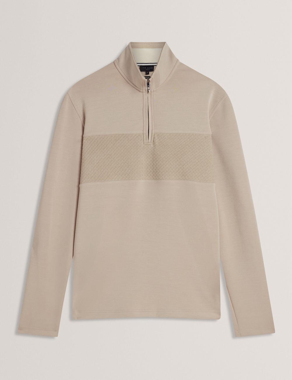 Taupe Men Ted Baker SIMONEA - Textured Panel Half-Zip Modal Sweatshirts | NZ  CHPU-61790