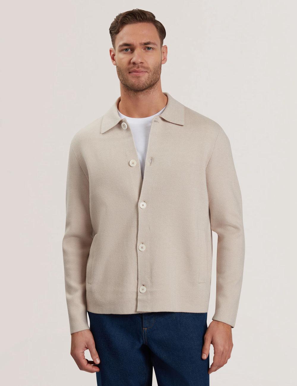 Taupe Men Ted Baker THIMON - Herringbone Knit Button-Up Jackets | NZ  RJYW-08543