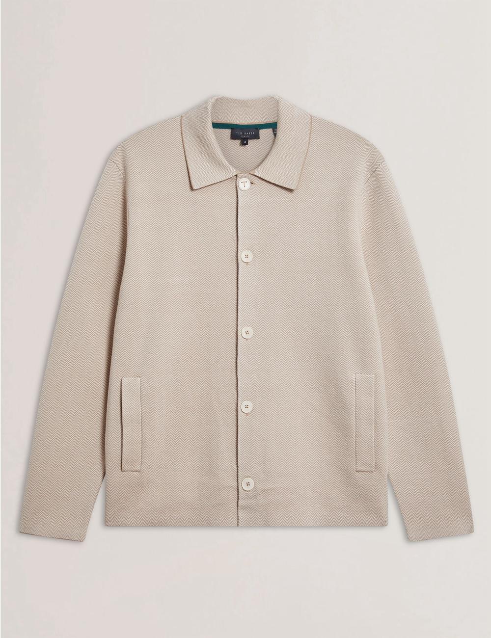 Taupe Men Ted Baker THIMON - Herringbone Knit Button-Up Jackets | NZ  RJYW-08543