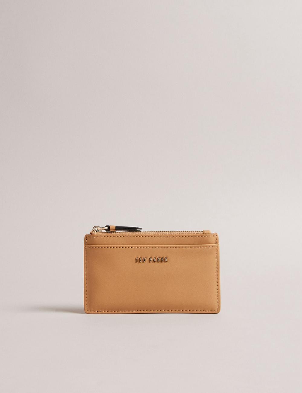 Taupe Women Ted Baker DARCENA - Branded Leather Zip Coin Purses | NZ  JIZU-01862
