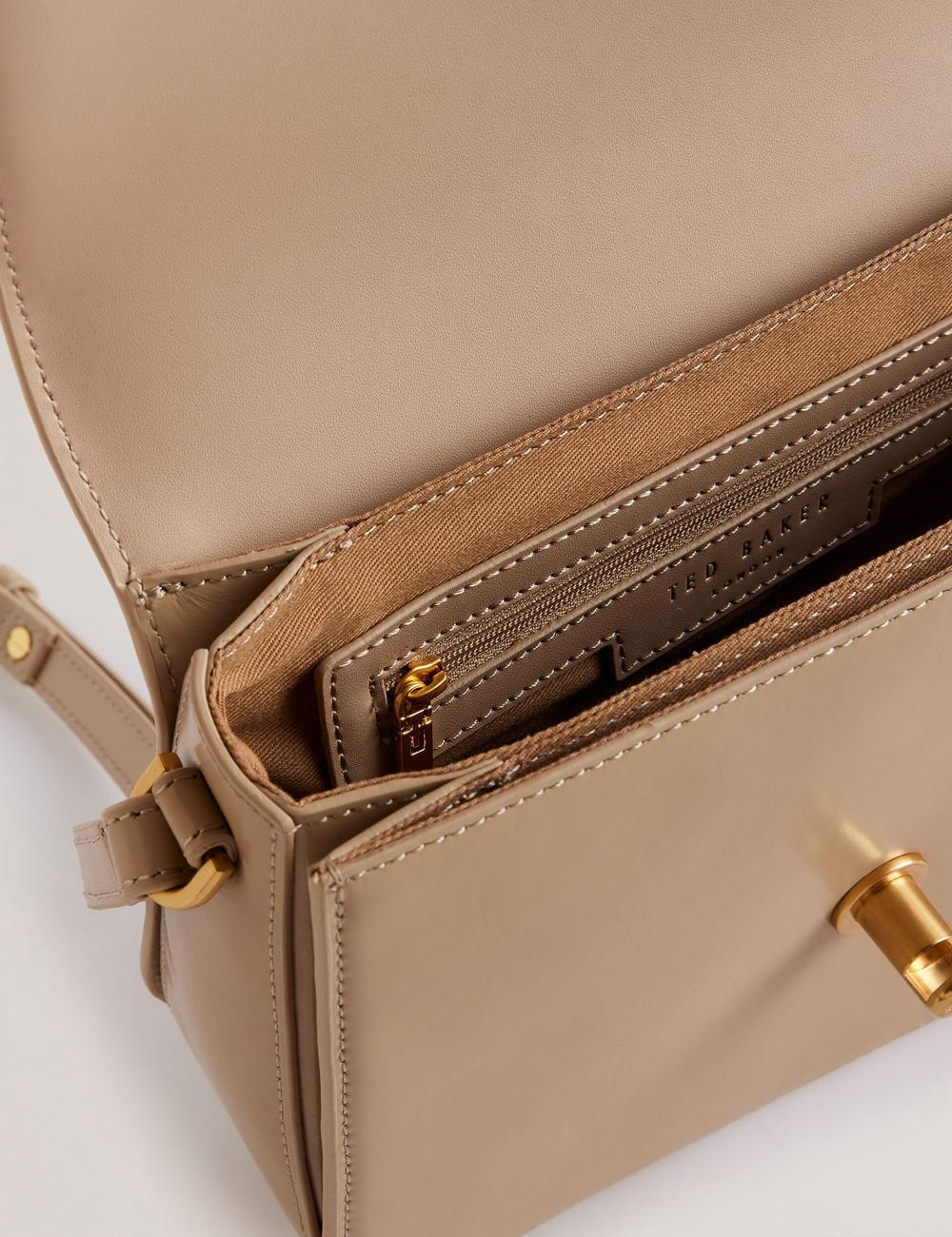 Taupe Women Ted Baker KKAYLI - Polished Leather Crossbody Satchel Satchel Bags | NZ  HSFQ-08672