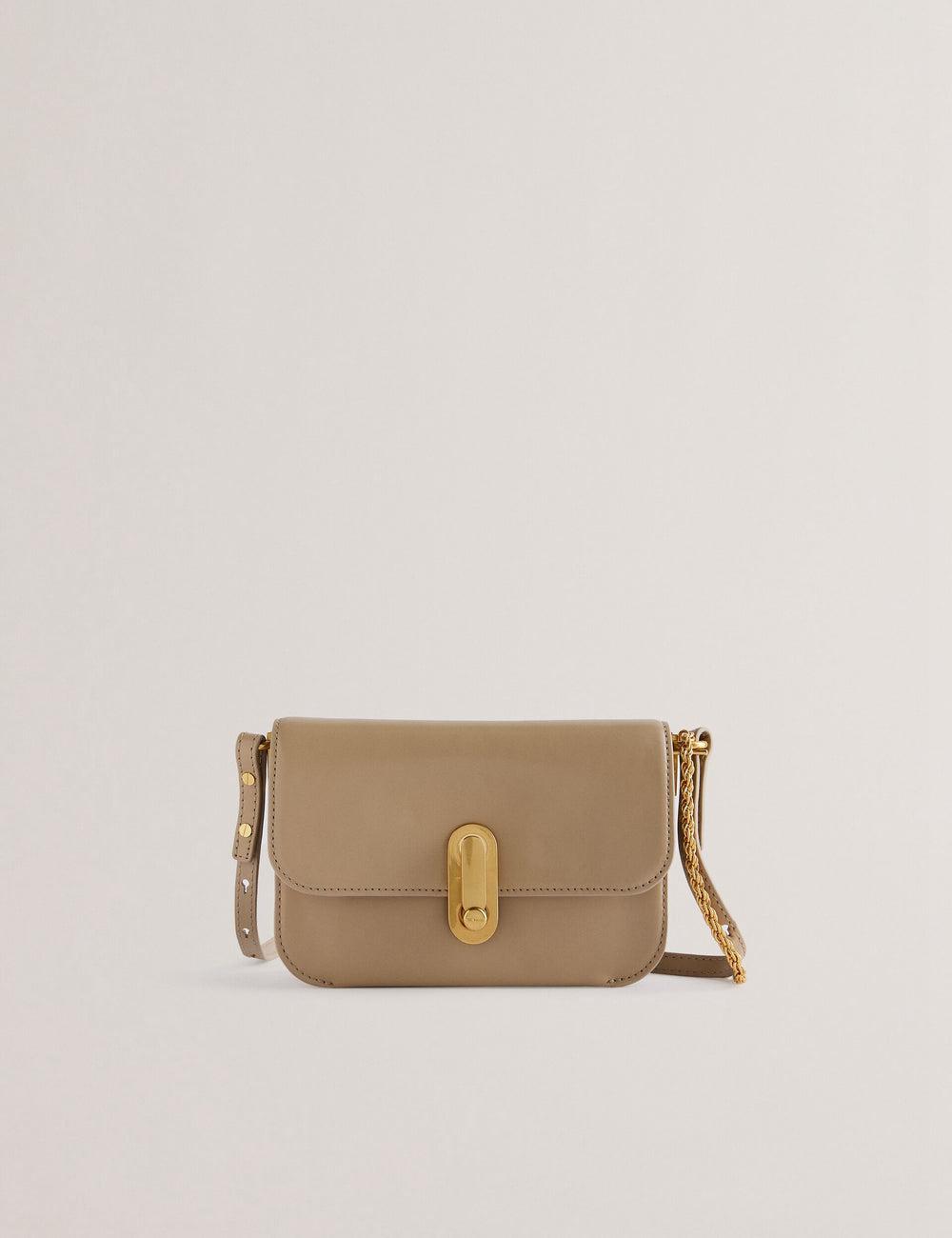 Taupe Women Ted Baker KKAYSA - Leather Twist Lock Small Crossbody Bags | NZ  VYRT-21405
