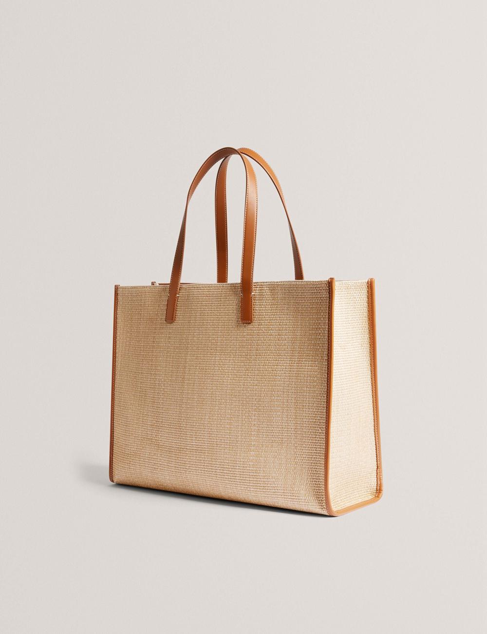 Taupe Women Ted Baker PALLMER - Faux Raffia PU Trim Large Tote Bags | NZ  UADI-39248